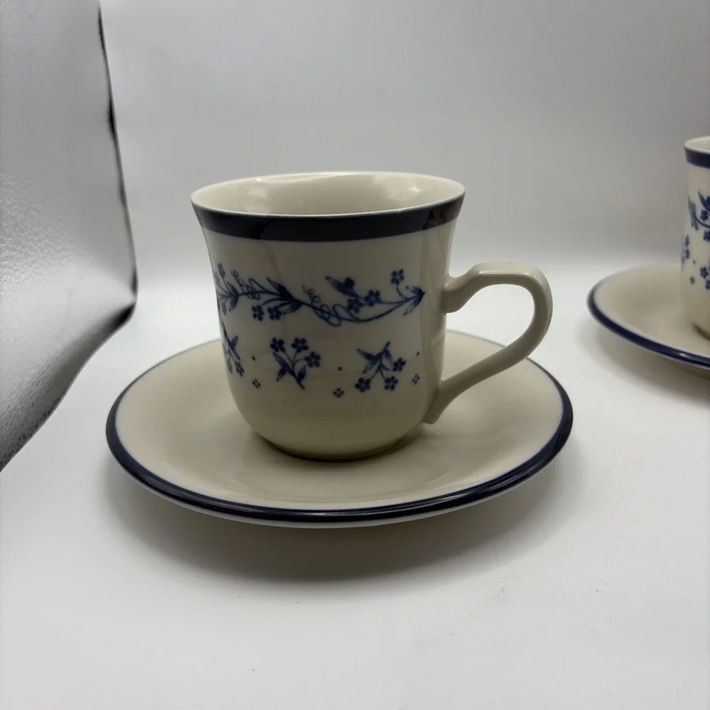 4 Sango Provence 260 Bouquet Blue Coffee Tea Cups & Saucers French Country Set‎